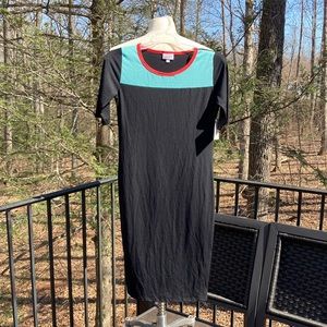 NWT LuLaRoe Julia block short sleeved dress black/  blue sz. XS